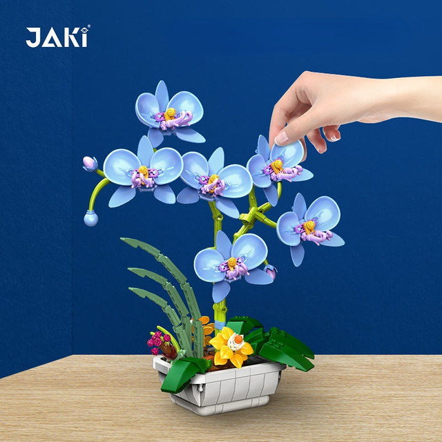 JAKI Romantic Flower Bouquet Orchid Potted Plant Phalaenopsis Flowers  Building Block Decoration Ornaments Assembly Toys Decor