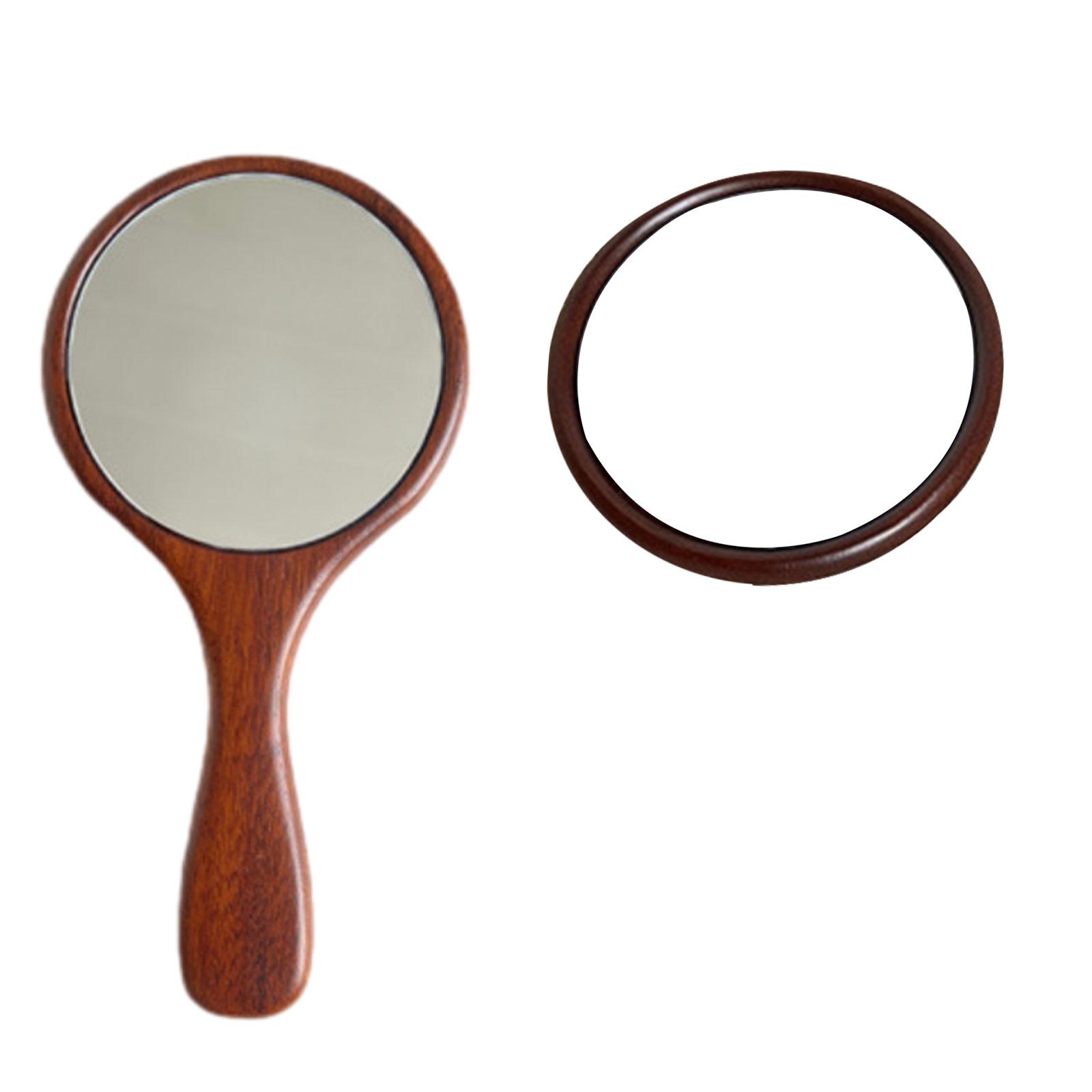 Handheld Mirror Wooden Decorative Salon Hairdresser Plain Mirror Retro Small Makeup Mirror for Travel Bathroom Barbers Girls