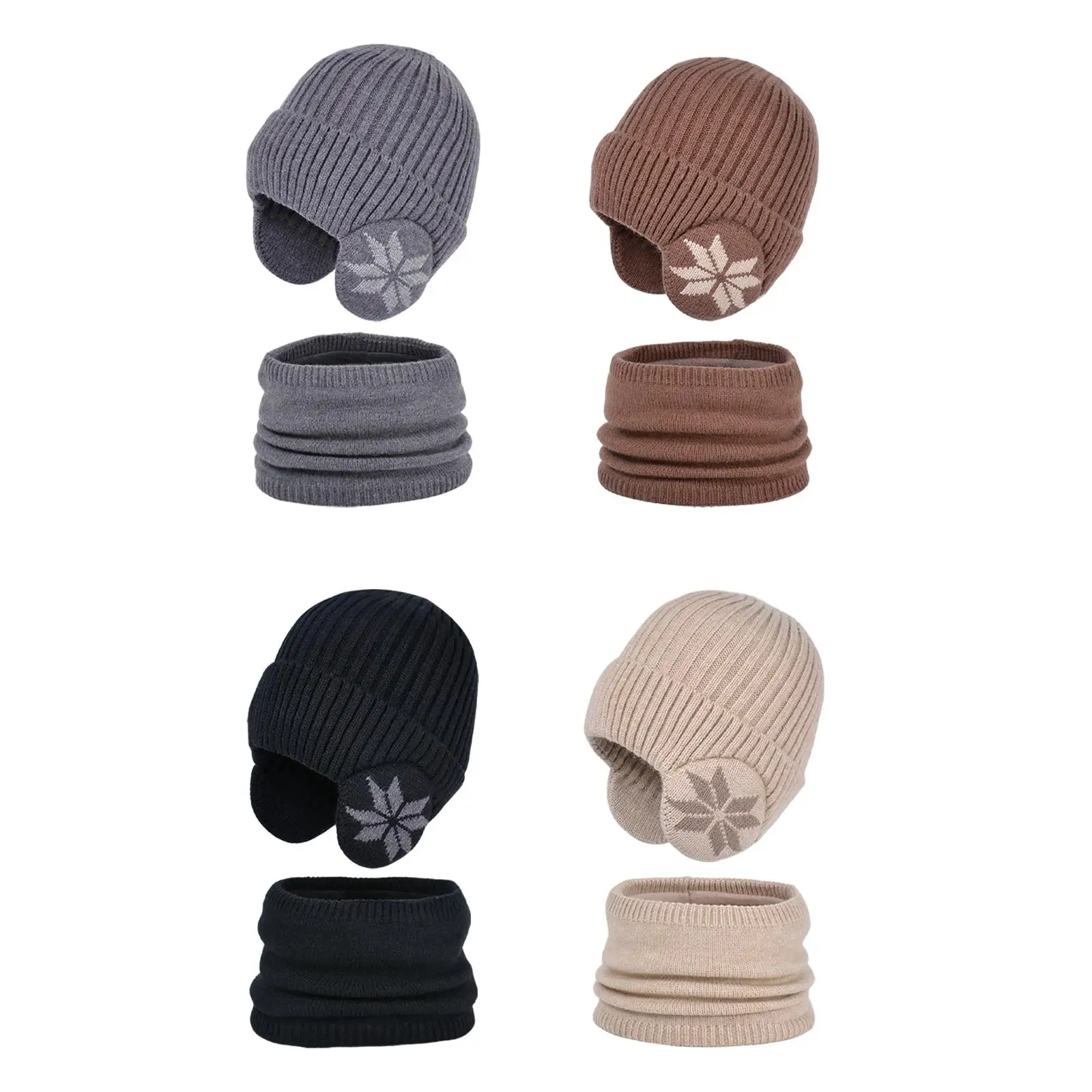 Kids Winter Beanie Scarf Set Windproof Elastic Earflap Lightweight Knit Beanie for Sledding Skiing Backpacking Outdoor Camping