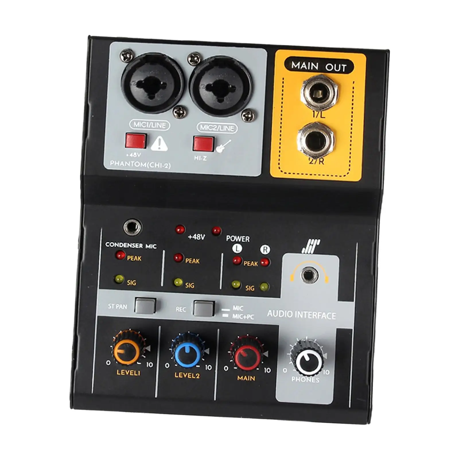 Audio Sound Mixer Stereo USB 48V Less Interference 2 Channel for Live Broadcast KTV Studio Show Podcasting Party Recording