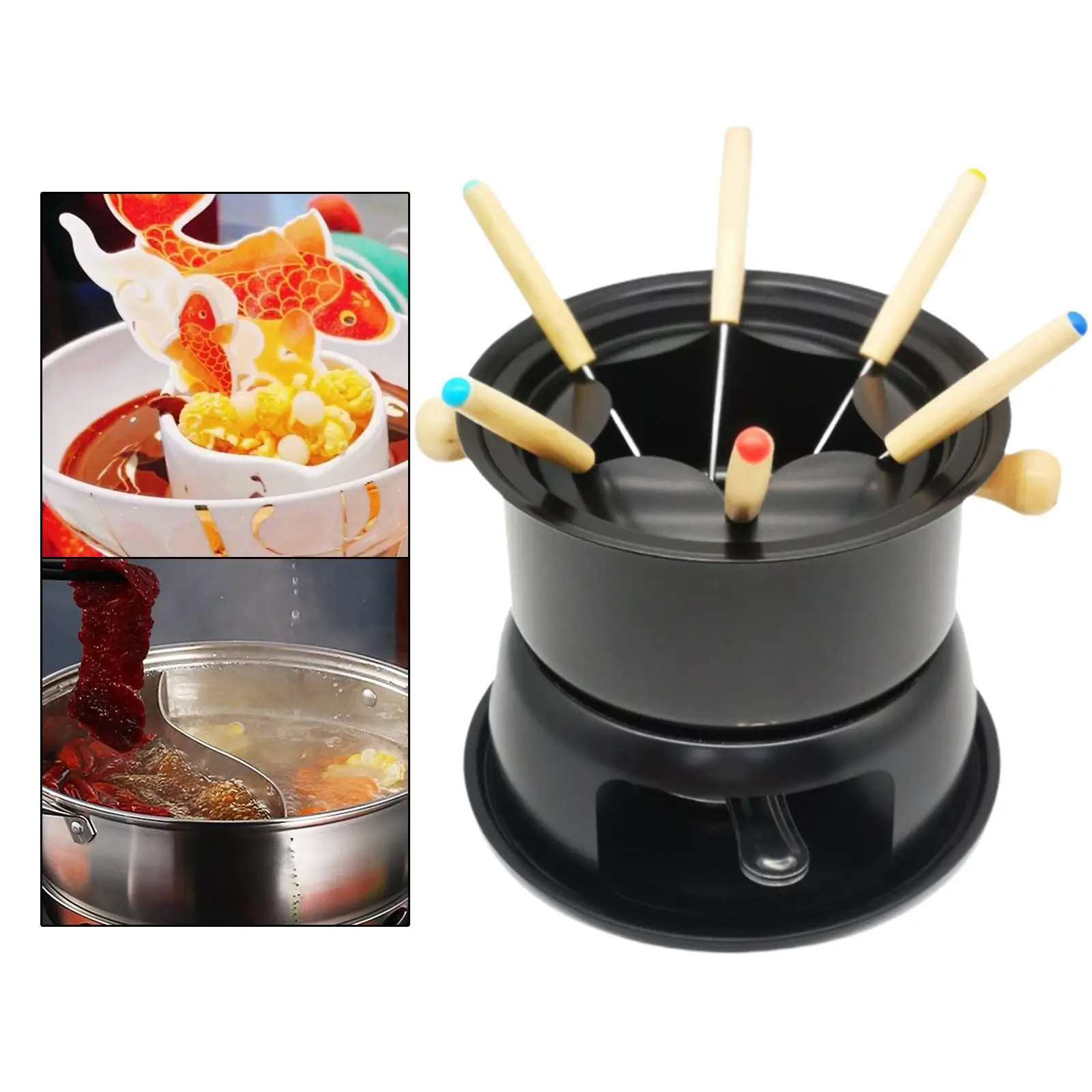 Detachable Fondue Maker Set with 6 Forks Domestic Carbon Steel Melting Pot Hot Pot for Chocolate Sauces Caramel Cheese Ice Cream