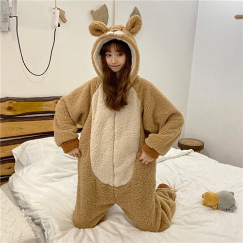 Sweet Bunny Hooded Onesies Women Pajamas Cute Pijama Winter Warm Sleepwear  Kawaii Female Nightwear Pyjamas Jumpsuit Homewear