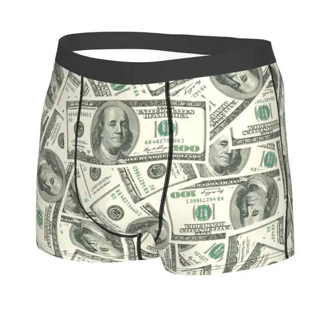 Gold Money Paper Underwear Hundred Dollar Bills Print Boxer Shorts
