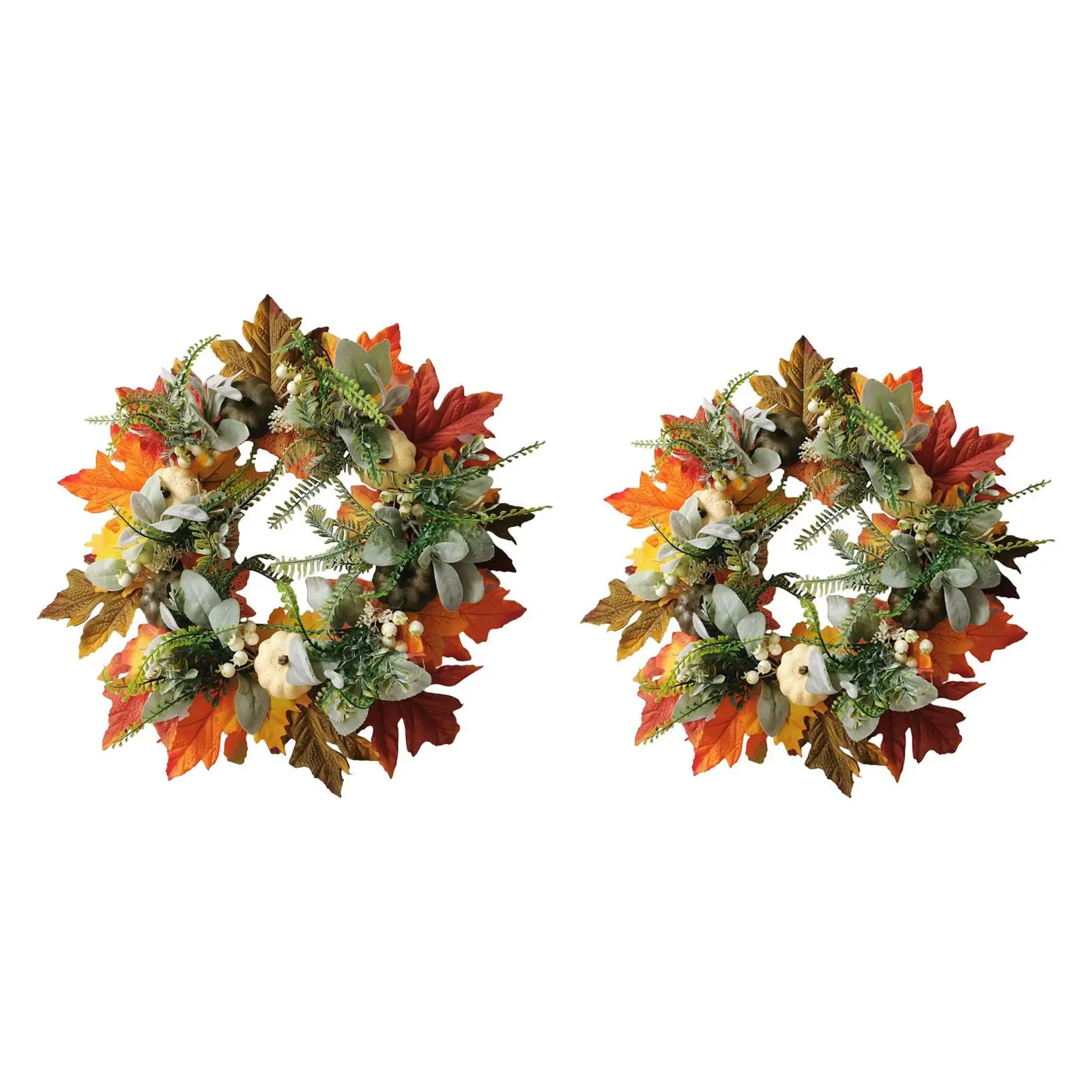 Autumn Farmhouse Wreath Hanging Fall Harvest Door Wreath with Pumpkins Maple Leaves for Home Farmhouse Indoor Wall Halloween