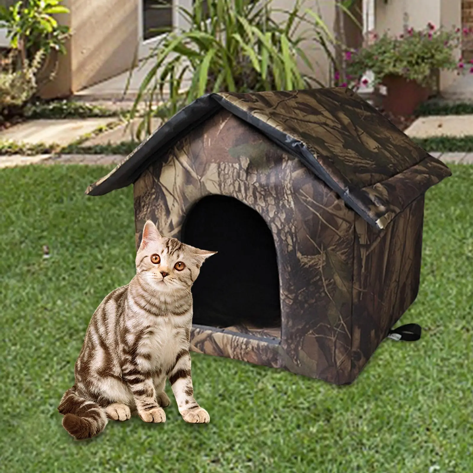 Cute Waterproof Kittens Cat Bed Pet Tent Cave for Garages, Porches, Barns, Balconies, Corridors with Sponge Lining Weatherproof