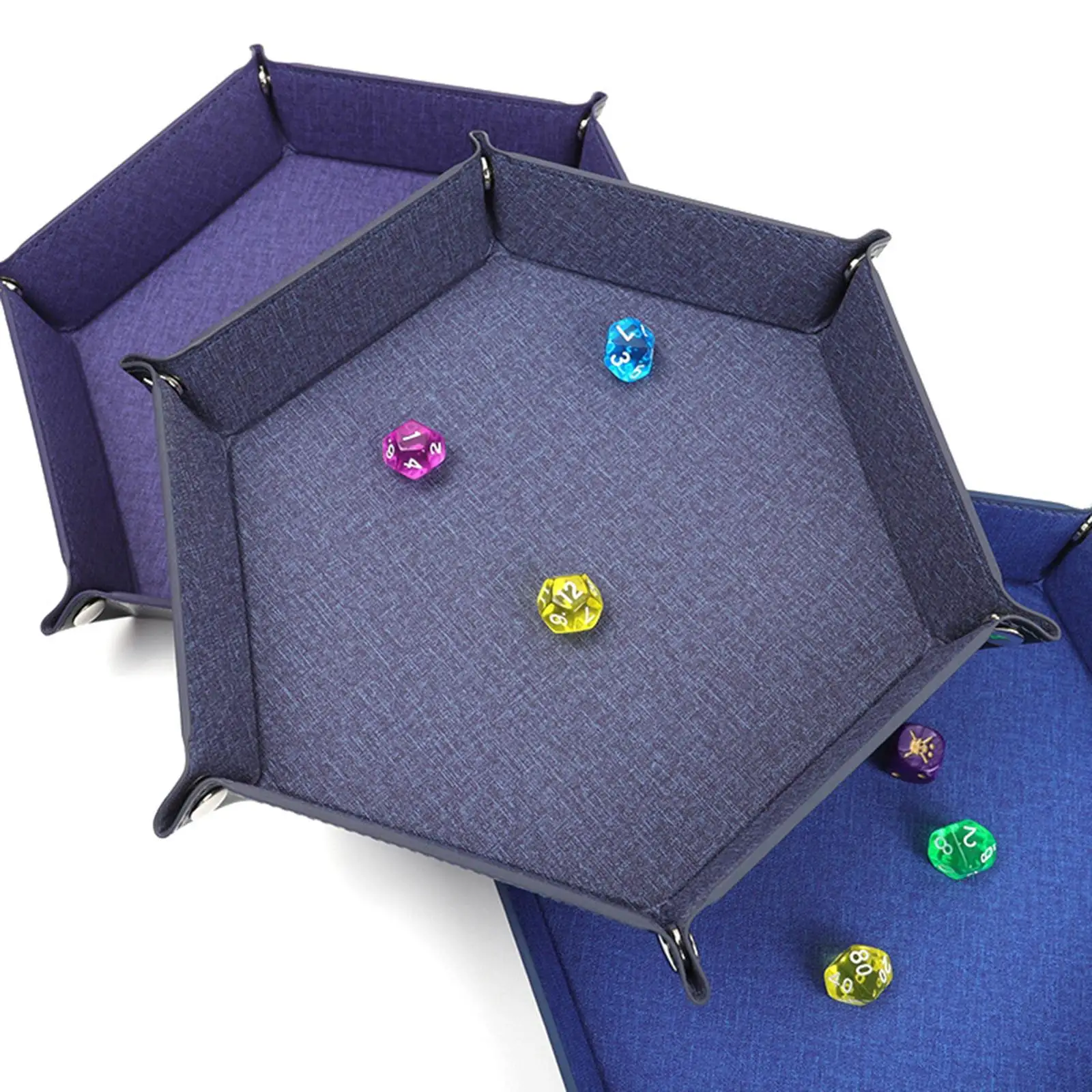 Foldable Dice Tray Box Holder PU Leather Folding Hexagon Coin Square Tray Dice Game for Earbuds Table Games Snacks 12 Colors