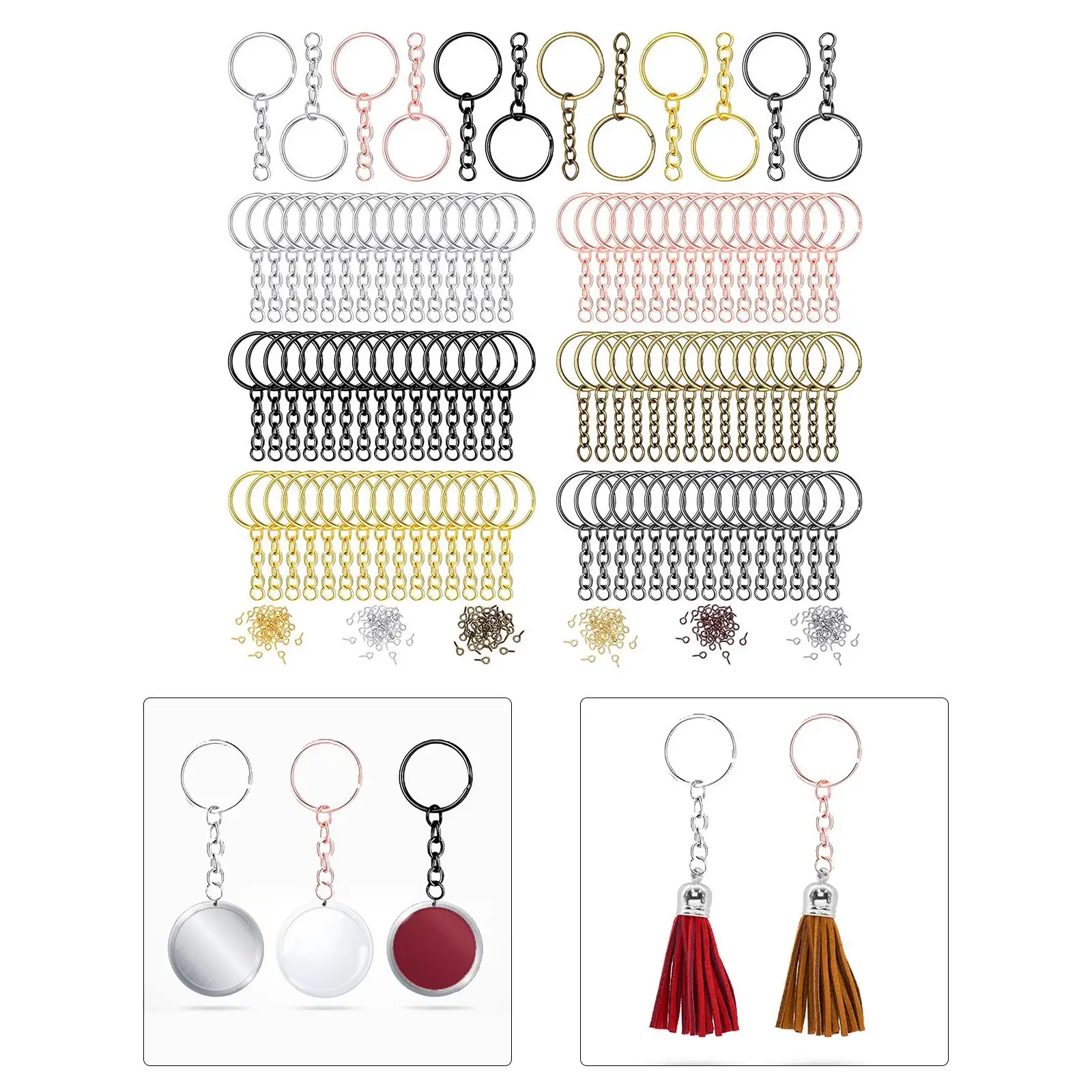 360 Pieces DIY Split Key Ring with Chain Jump Rings Screw Eye Pins Kit, Keychain 6 Colors Connector for Jewelry Making Resin