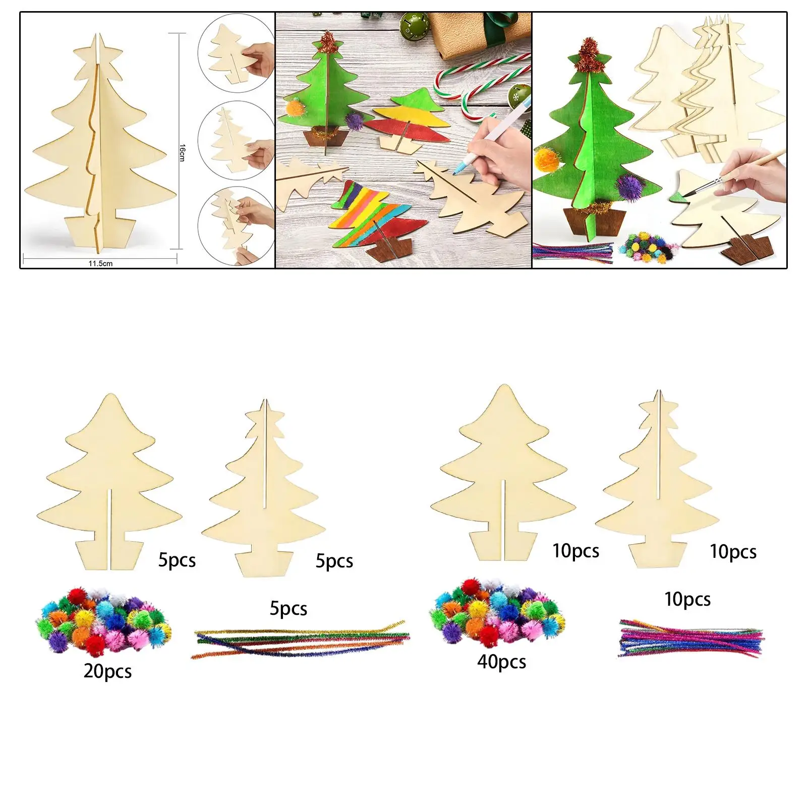 Christmas Tree Wood Slices Painting Set Unfinished DIY Painting Art for Party Favor Supplies Family Activities Festival Kids