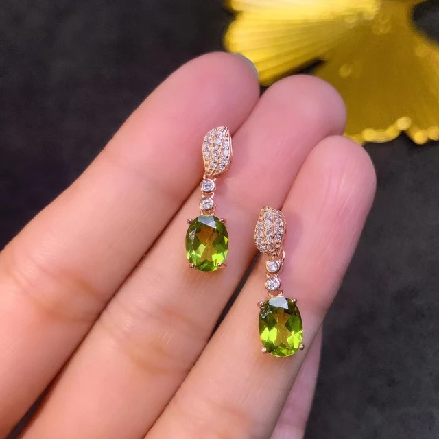 Elegant 925 Silver Peridot Drop Earrings Total 2ct 6mm*8mm Natural Peridot  Earrings 18K Gold Plating Jewelry