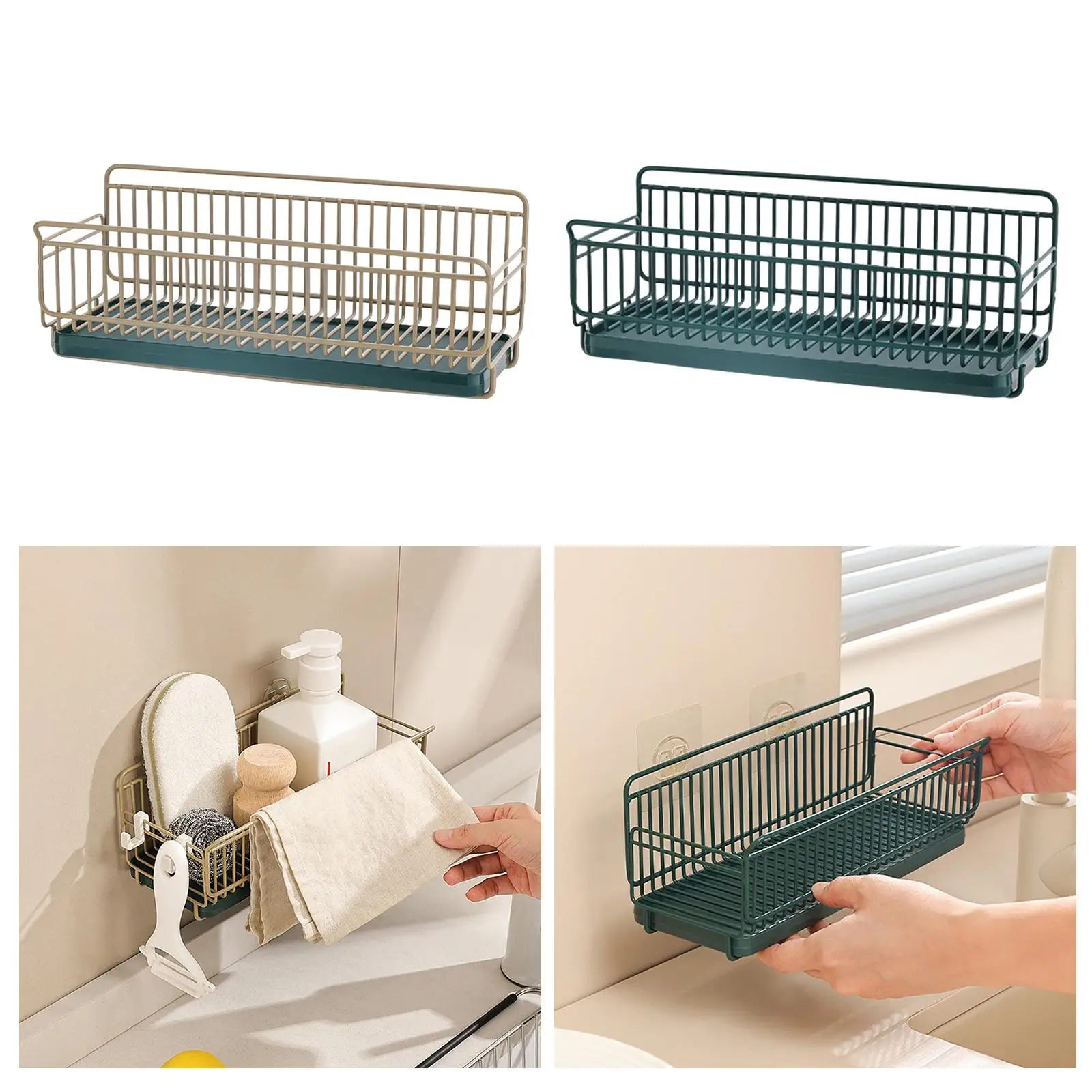 Soap Dispenser Towel Holder Brush Organizer Sink Tray Drainer Rack Dish Cloth Holder for Storage Bathroom Counter Kitchen Hotel