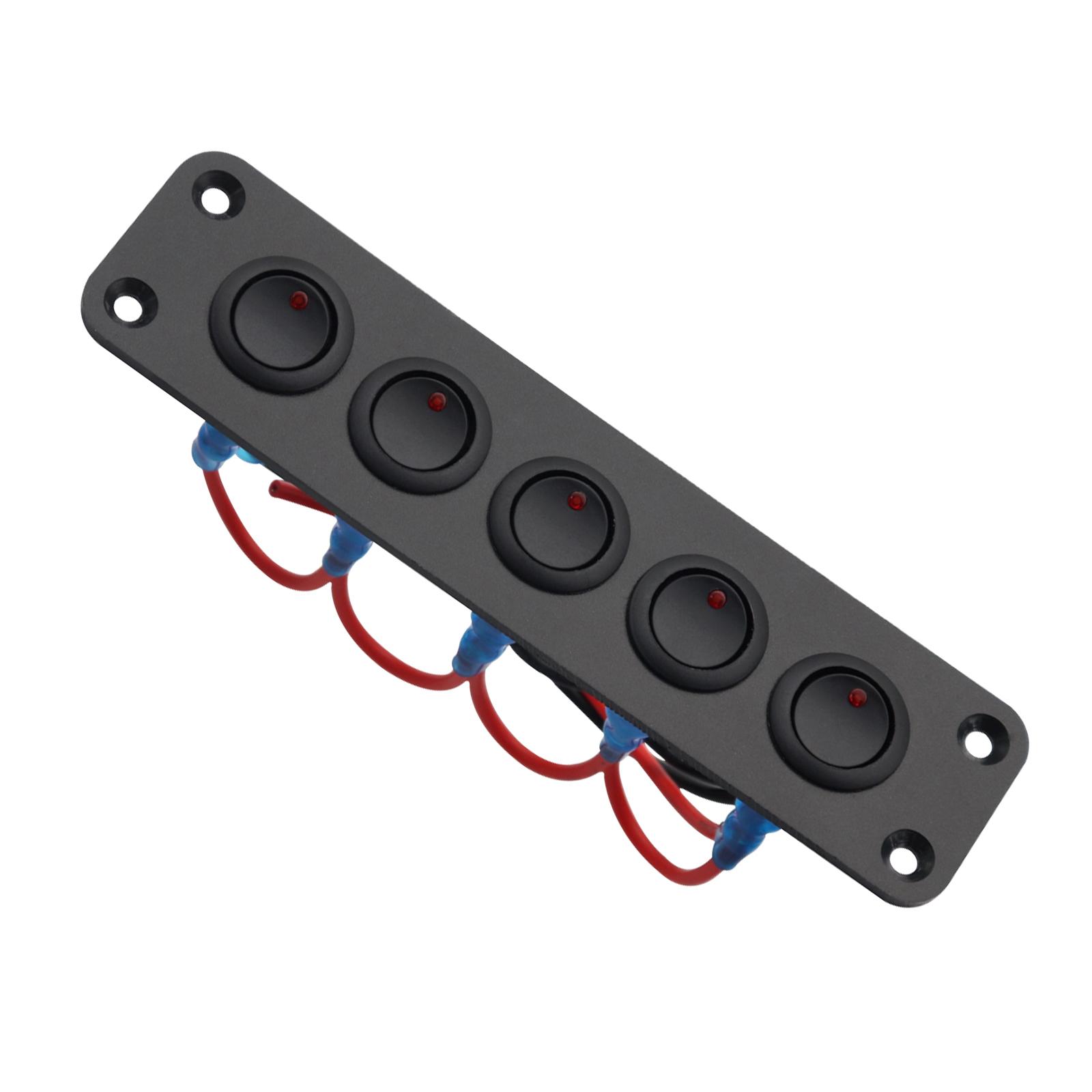 12V Rocker Switch Panel Scratch Proof On Off 5 Gang for Boat Caravan RV