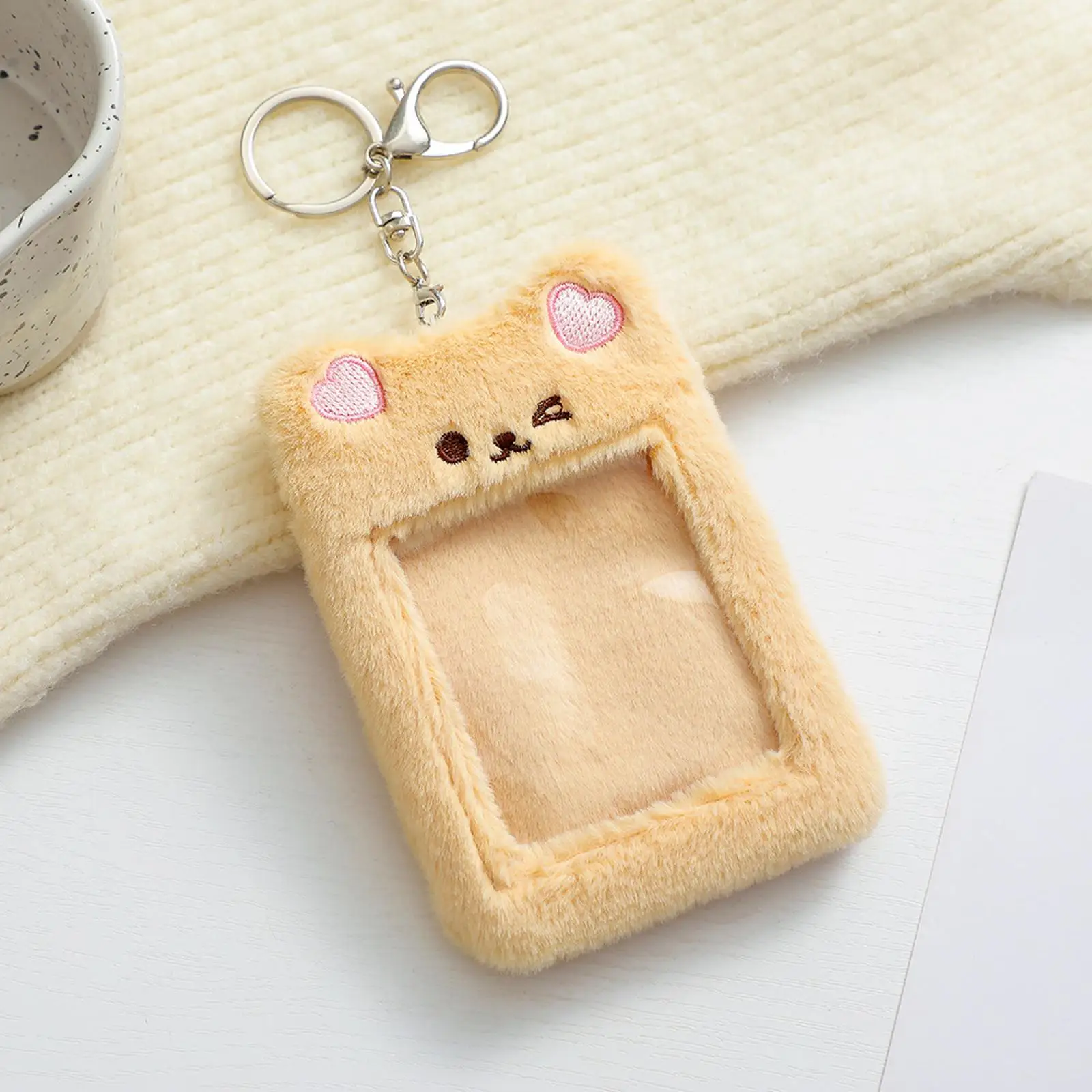 Plush Photocard Holder Portable Pendant Decor Photo ID Card Cover for Women Bank Cards