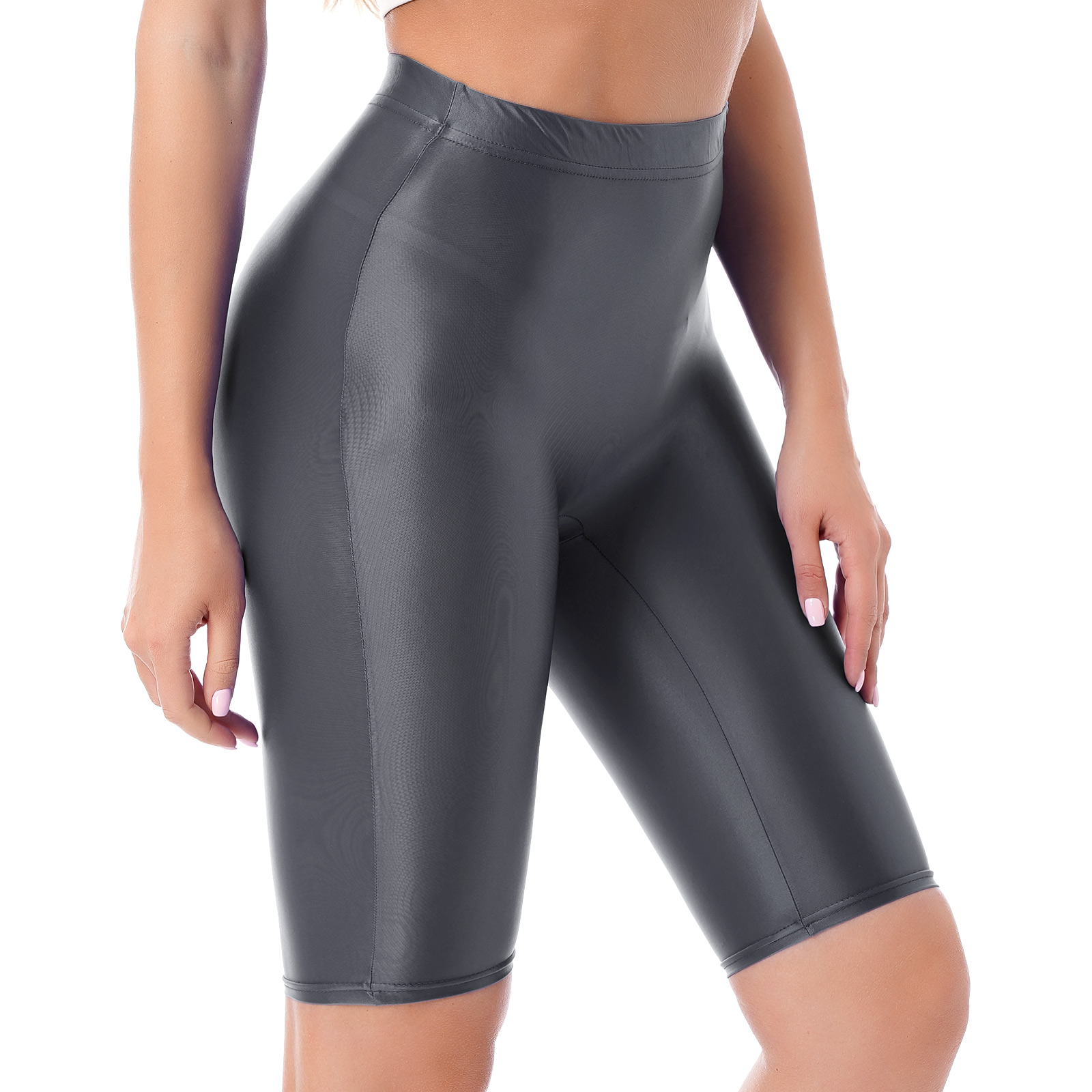 banho esportes brilhante cintura alta shorts elástico cintura curta leggings