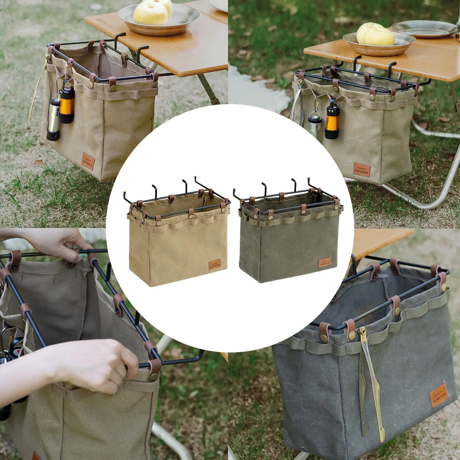 Camping Storage Bag Side Bag Hanging Metal Hooks for Garden BBQ Grill Tool