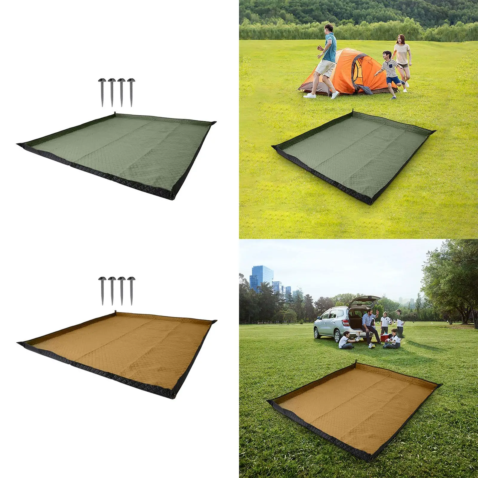 Camping Blanket with Carry Strap Rug with 4 Nails 200cmx200cm Portable Foldable Tent Pad for Family Party Hiking Outdoor Travel