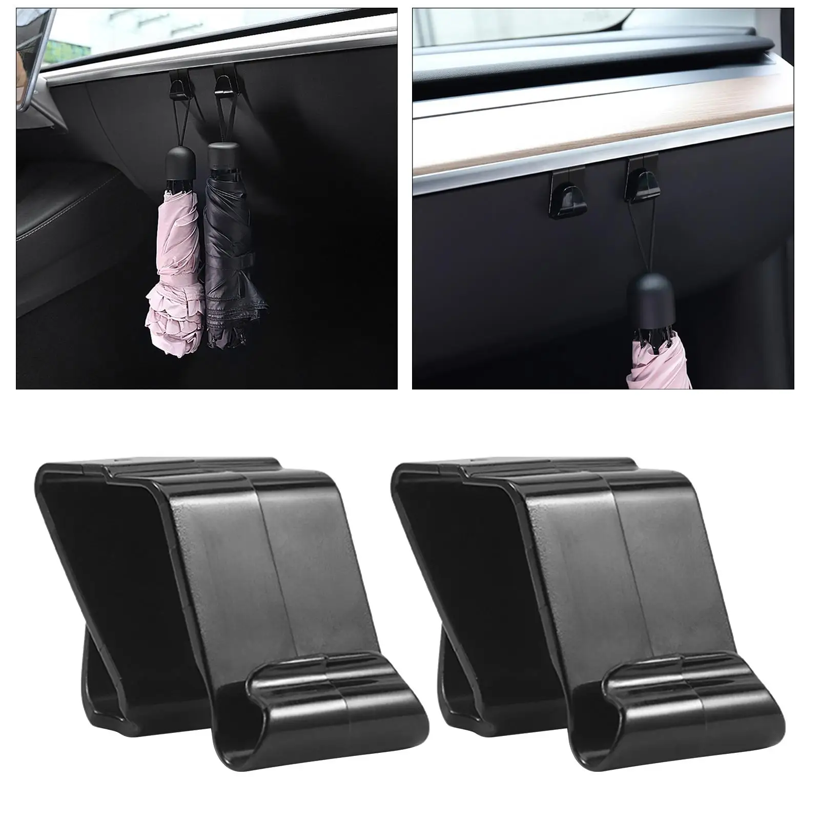 2x  Hook, Anti Swinging Universal ABS Interior Auto Accessories  Holder, Fits for  Model 3 2017