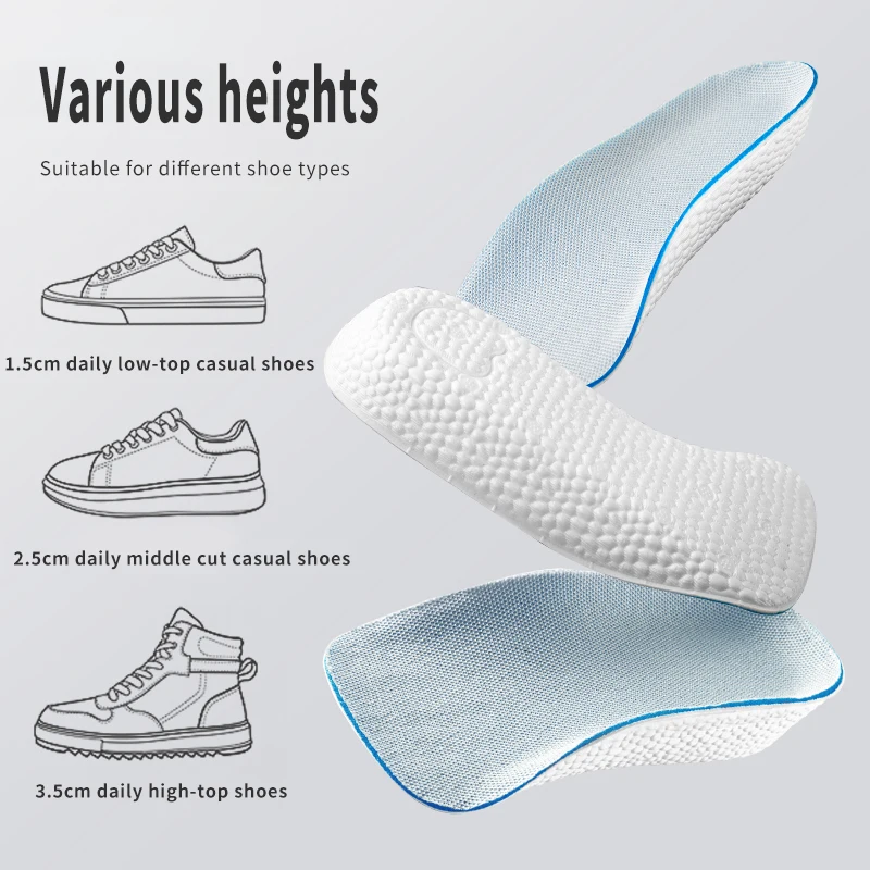 Höhe Erhöhen Einlegesohlen Männer Frauen Schuhe Flache Füße Arch Support Orthopädische Einlegesohlen Turnschuhe Ferse Lift Memory Foam Weiche Schuh Pads – Detail 5