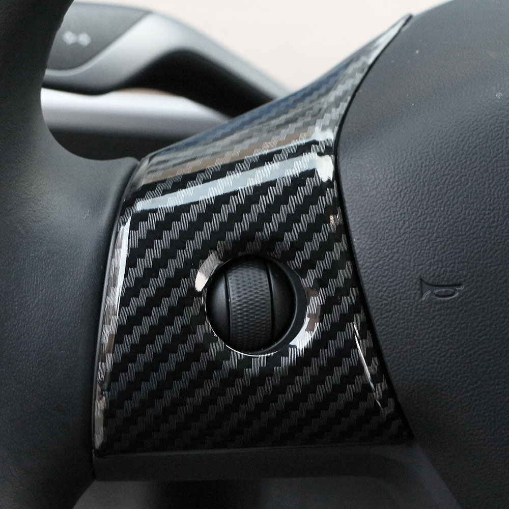 Carbon Faser Auto Lenkrad Tasten Panel Aufkleber Trim Abdeckung für Tesla Modell 3 2016-2022 Modell Y 2019-2022 Zubehör – Detail 4