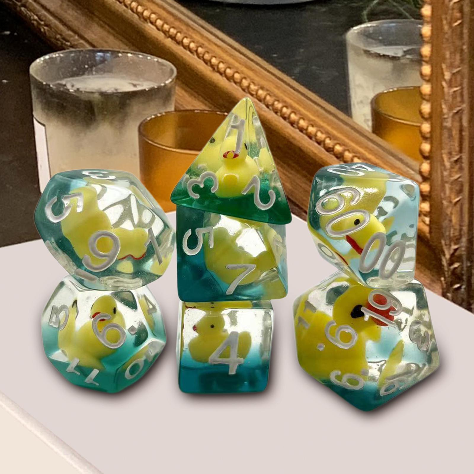 7x Polyhedral Dices Set Filled with Ducks Animal Bar Toys D4-D20 for RPG Math Teaching Table Games Classroom Accessories