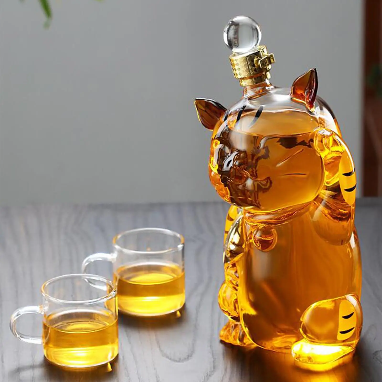 Cat Shaped Glass Decanter Glass Holder with Stopper Bottle Drinkware Dispenser Carafe 1000ml for Dining Party Decoration Gift
