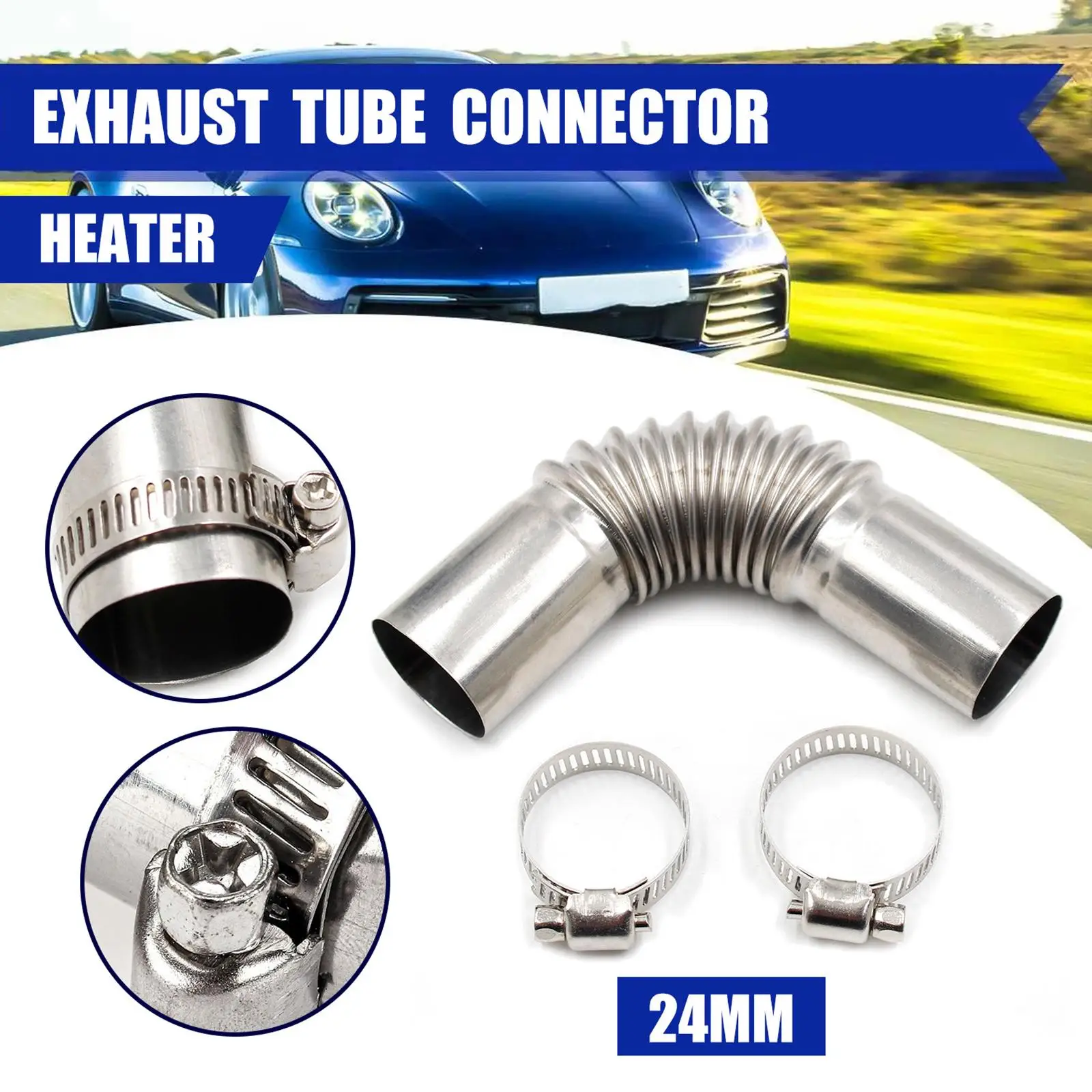 24mm Exhaust Pipe Tube Elbow Connector Windproof Cover Air Exhaust Pipes Connector for Heater Outlet Exhaust Connector