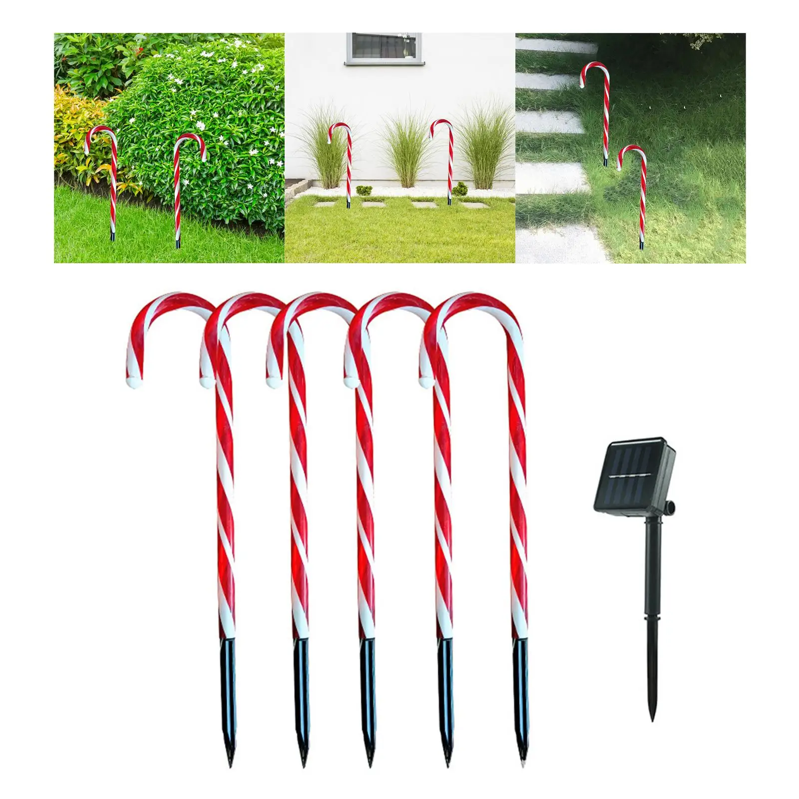 Christmas LED Lamps with Ground Stakes Crutch Light Decorations Candy Cane Solar Powered Lights for Holiday Lawn Driveway Patio