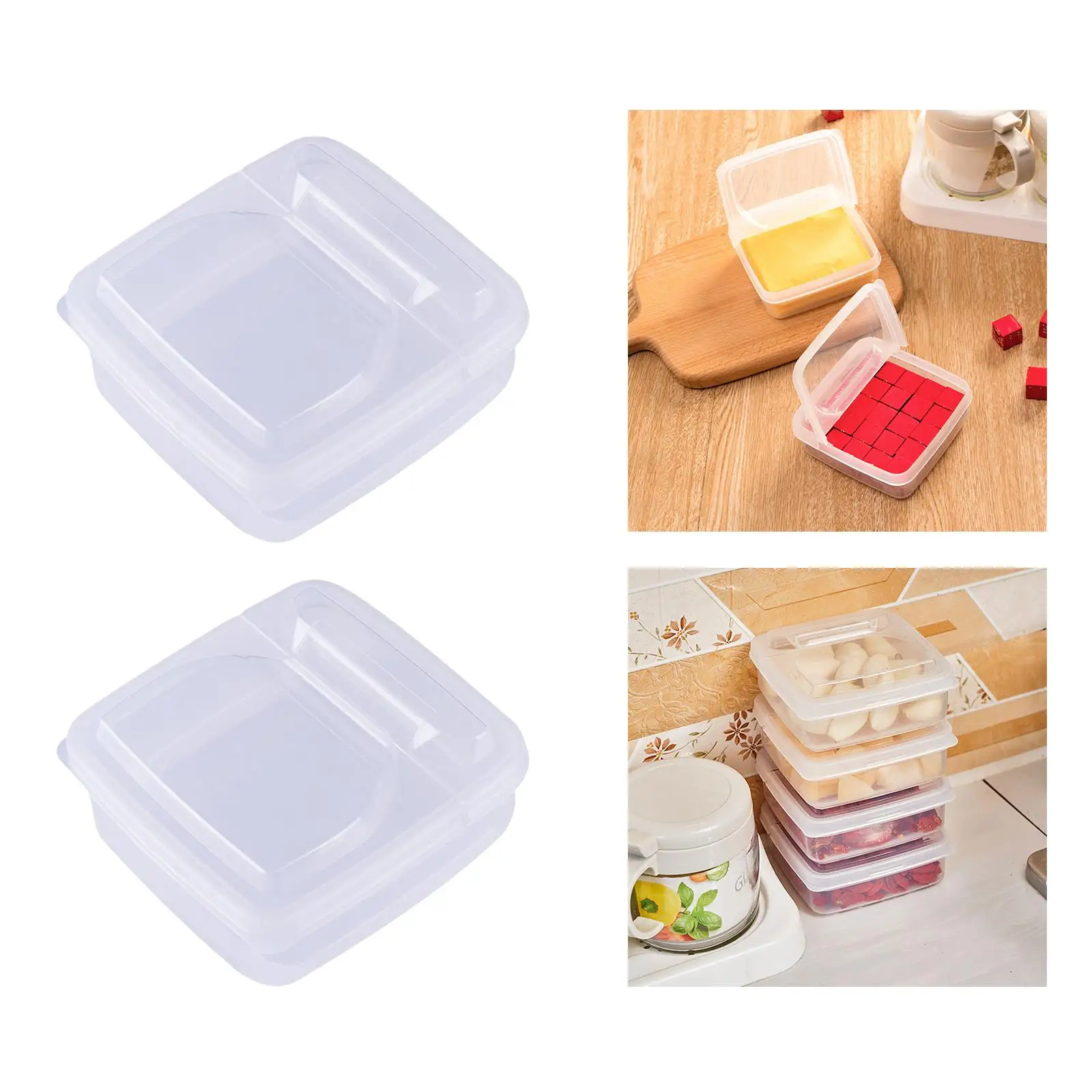 2Pcs Compact Refrigerator Container with Flip Lid Freezer Drawers Bins Clear Cookie Holder