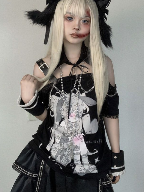 トップス lolita gothic y2k vintage grunge Women Y2k Fairy Grunge Shirt Star Graphic Print Long Sleeve