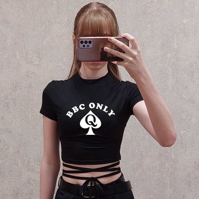 Königin der Spaten BBC NUR Sommer Frauen Schwarz Kurze T-Shirts Damen Sexy Crop Tops Kurzarm Bandage T Tops Weibliche Shirts – Detail 5