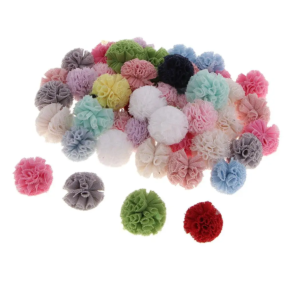 Packs of 50 Multi Color Tulle Pom Poms for Classroom Kindergarten Handmade Jewelry Accessories, Family Handcraft Entertainment