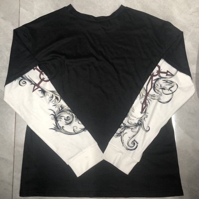 00s Vintage Y2K Fake Two-piece Long Sleeve Cross Wing Print