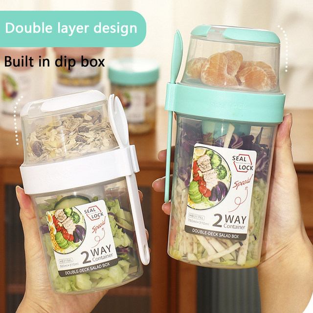 Mumufy 3 Pcs Salad Shaker Cup Portable Cereal Cup Yogurt Parfait Cup Salad  Container for Lunch with Salad Dressing Holder Fruit and Vegetable Salad