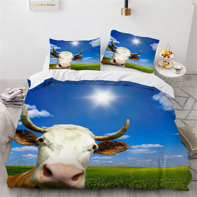 Highland Cow Bedding Set Queen Size 3d Cattle Duvet Cover Farm