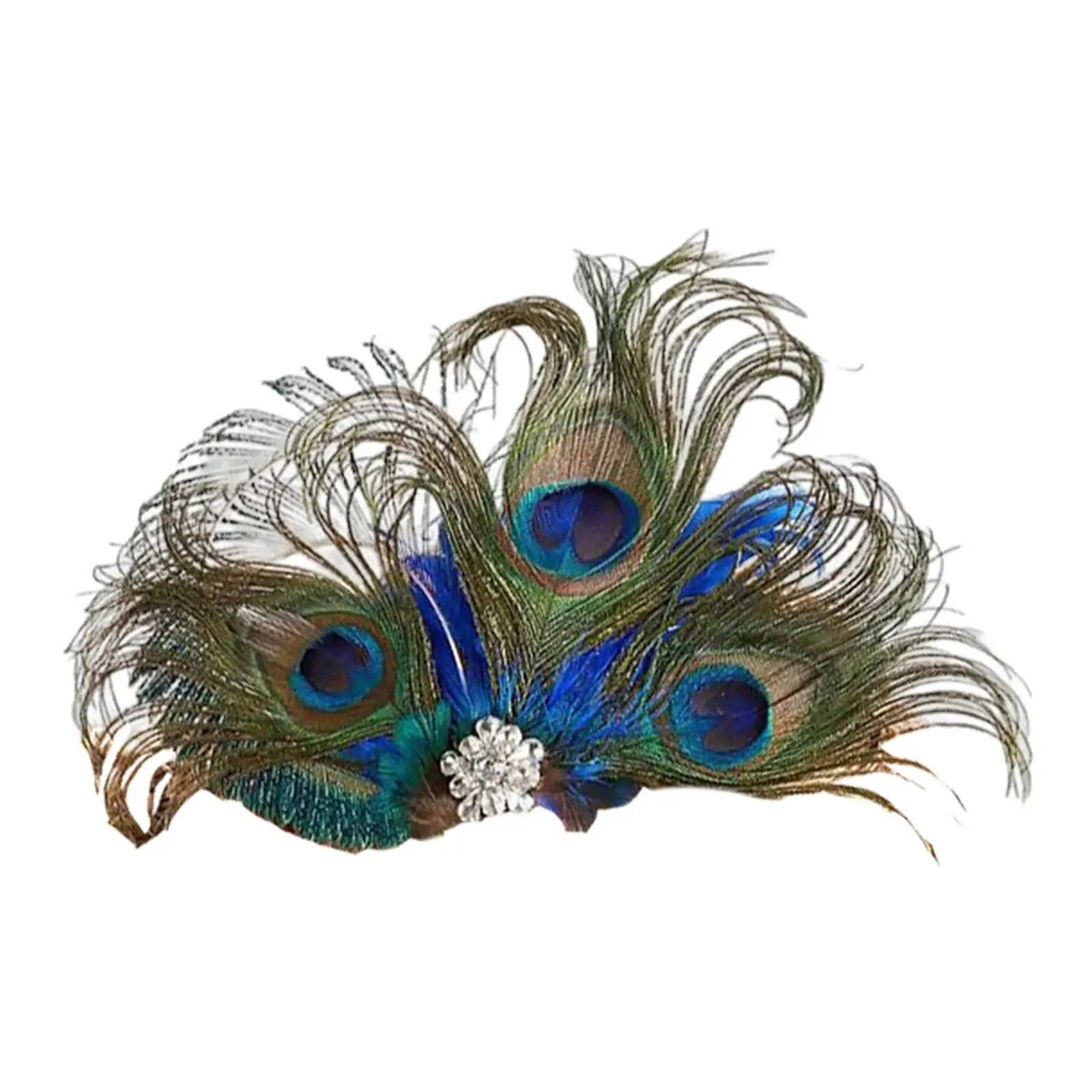 Women Peacock Feather Hair Clip Fascinator 1920S Vintage Elegant with Rhinestones Hairpin Headpiece for Wedding Accessories
