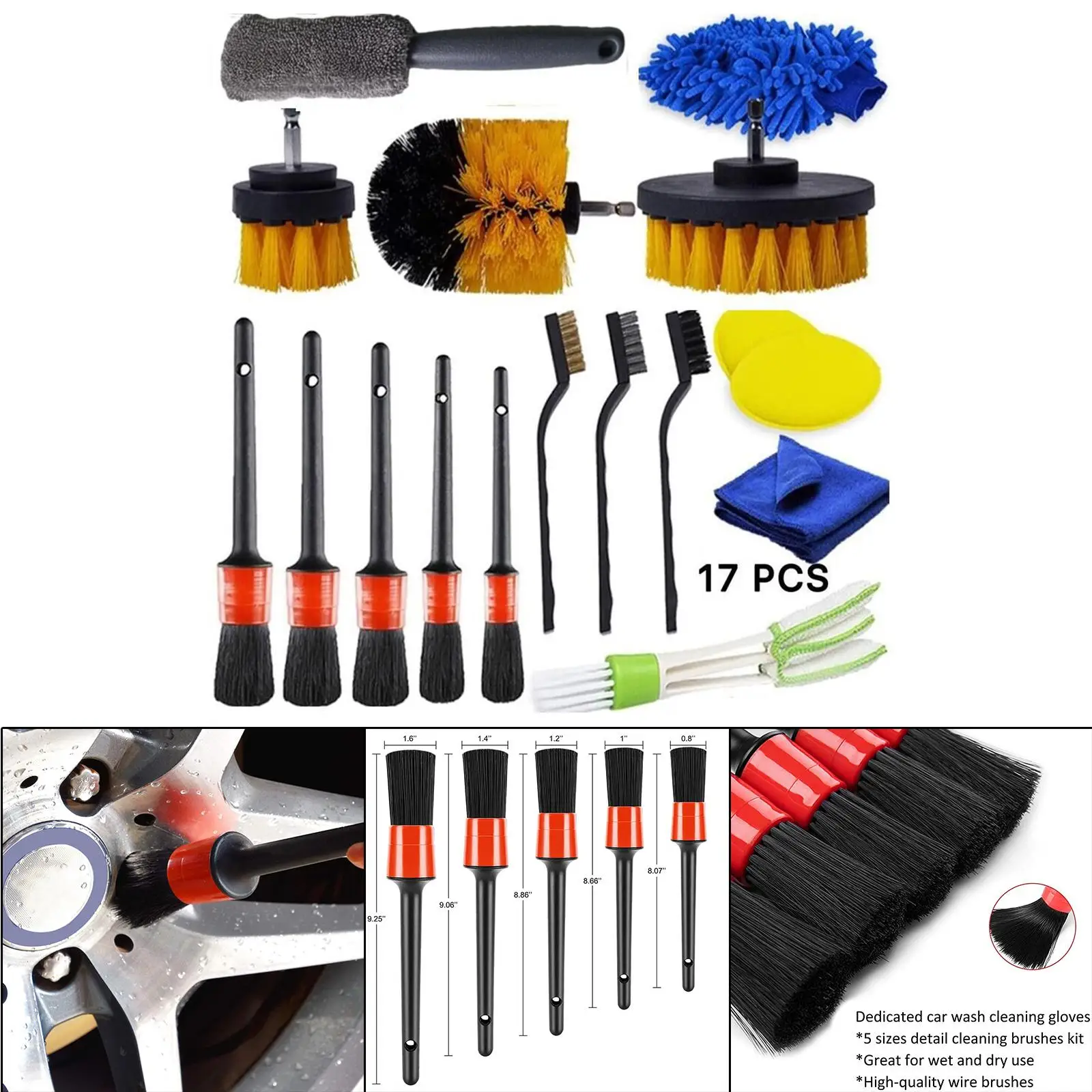 17x Car Detailing Brush Kit All Purpose Clean Microfiber Fits for Dashboard