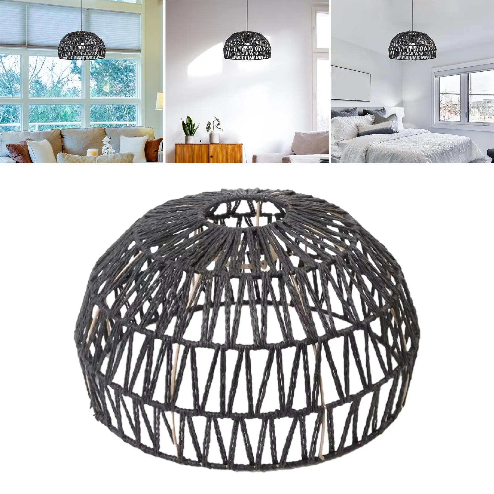 Boho Pendant Lamp Shade Decor Woven Paper Rope Ceiling Light Shade Fixture Chandelier Cover for Bedroom Cafe Kitchen Hotel