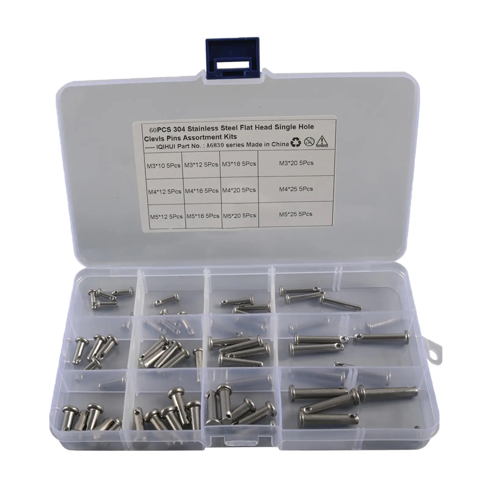 60x Clevis Pins Assortment Kit T Shape Round Pin Flat Head Pin Single Hole M3 M4 M5 12 Type Fits for Furniture Installation