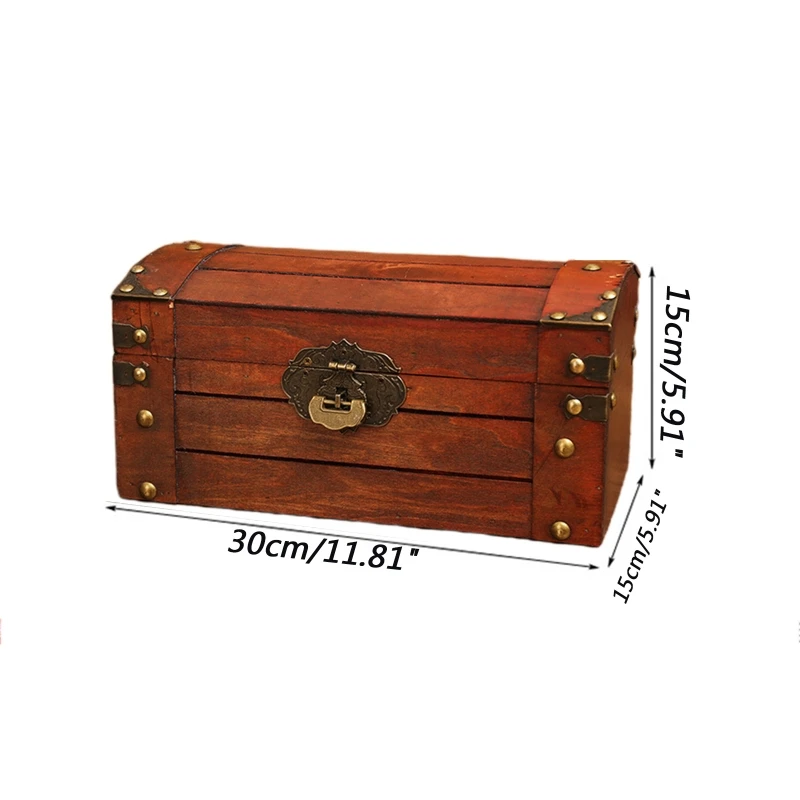 Handmade Wooden Box with Lock Jewelry Boxes Retro Storage Case Wood Carfts for Earrings Necklace Bracelet Treasure Case Q84D
