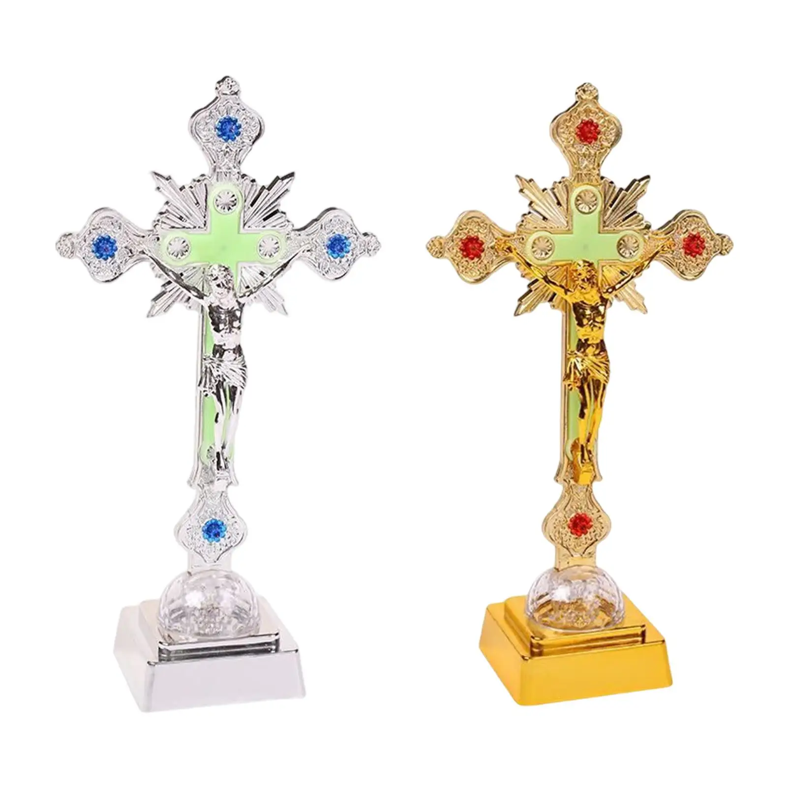 Standing Crucifix Night Light Prayer Christian Sculpture Church Jesus Cross Desk Lamp Nightlight for Shelf Home Decor