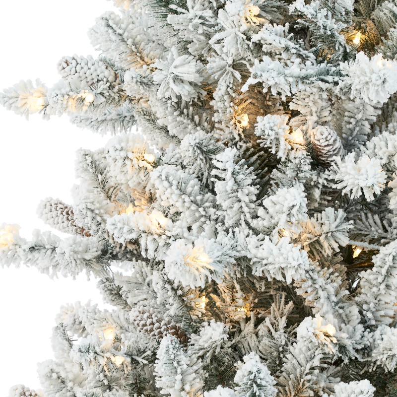 Holiday Time 7.5ft Pre-Lit Flocked Birmingham Fir Artificial Christmas Tree, Warm White LED, Green, 7.5' · v3