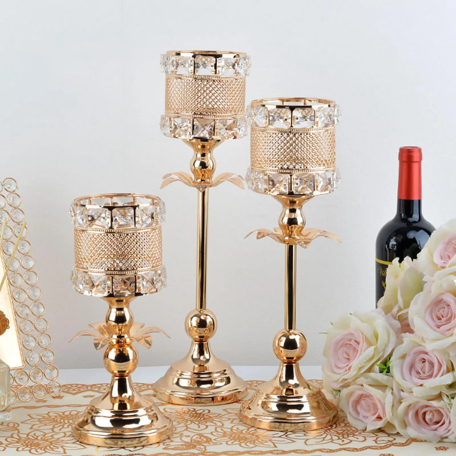 Vintage Style Crystal Candle Holder Tea Light Candelabrum Votive Candles Crafts Candlestick for Wedding Table Anniversary Party