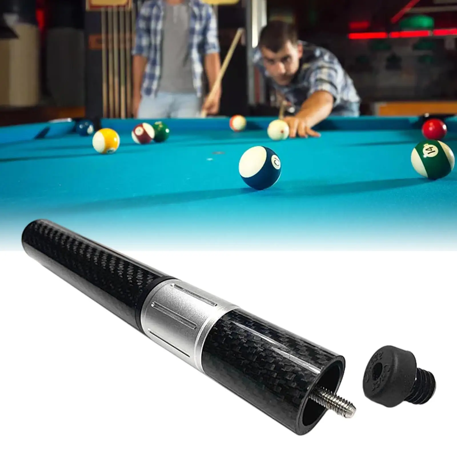 Pool Cue Butt End Extender Telescopic Carbon Fiber Accessories, Lengthen Tools Light Weight Black Nine Ball Club for Billiard