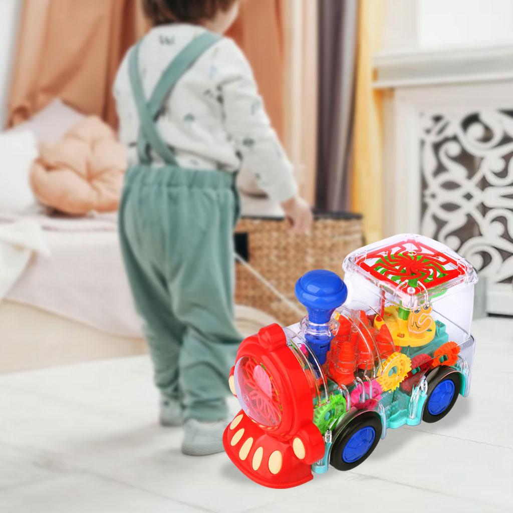 Electric Train Toy Transparent Gear Model Battery Powered for Boys Children