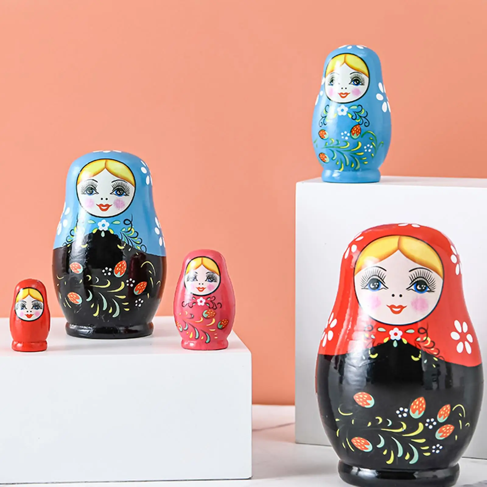 5Pcs Hand Painted Russian Matryoshka Nesting Dolls for Xmas Gifts Party Prop