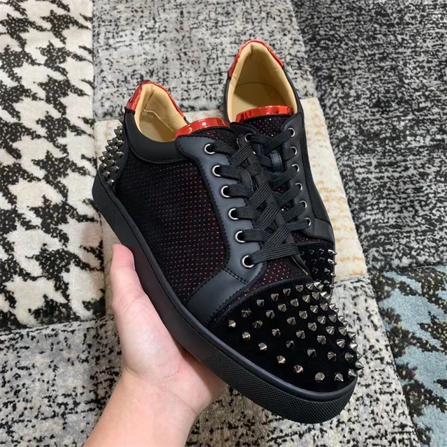 High Top Black Diamond Gold Nails Real Leather Red Bottom Shoes For Men  Casual Flat Sneaker Crystal Wedding Loafers Women Spikes - AliExpress