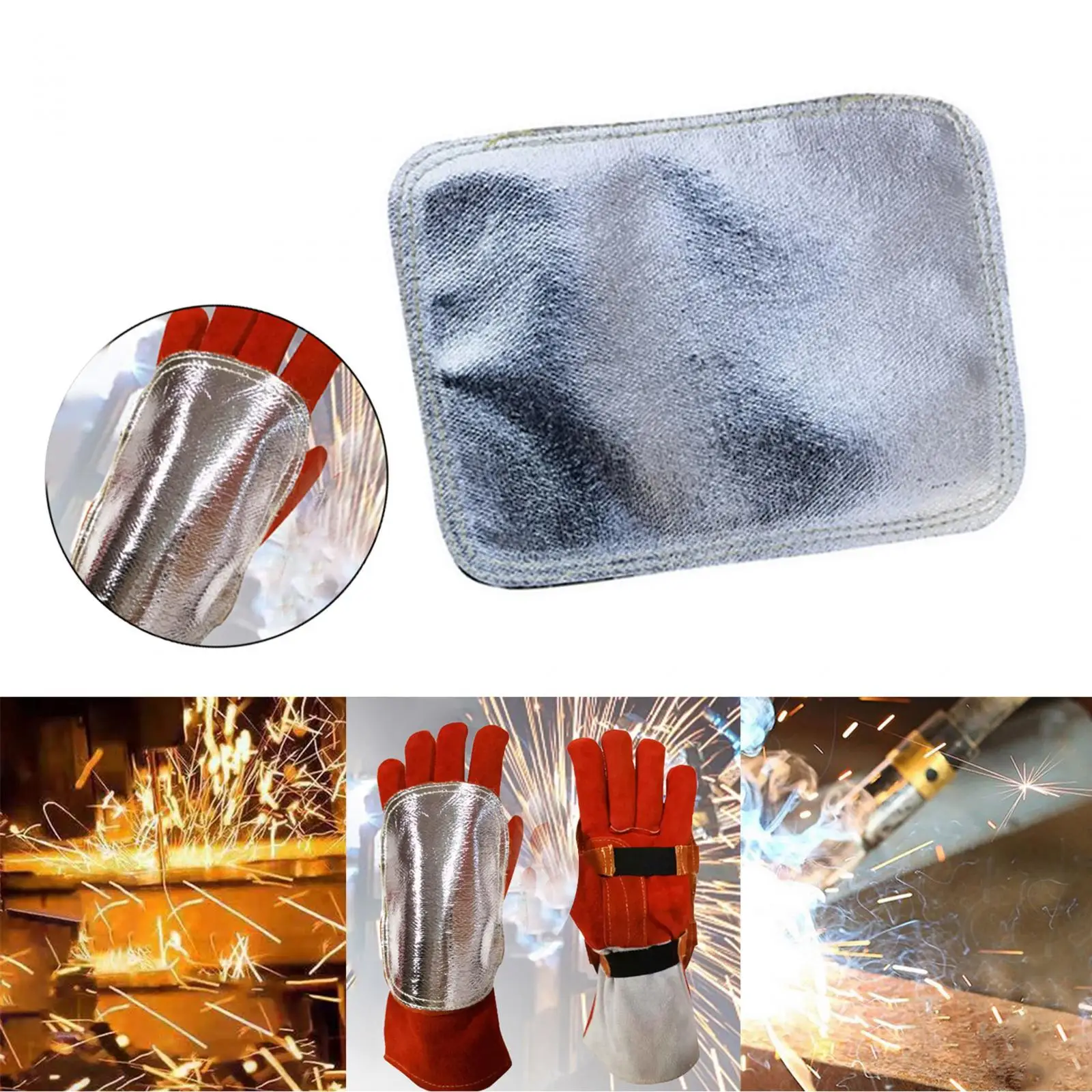 Fireproof Gloves Pad Aluminized Back Welding Hand Pad Welding Hand for Metal Smelting Cutting Welding Industrial Boiler Camping