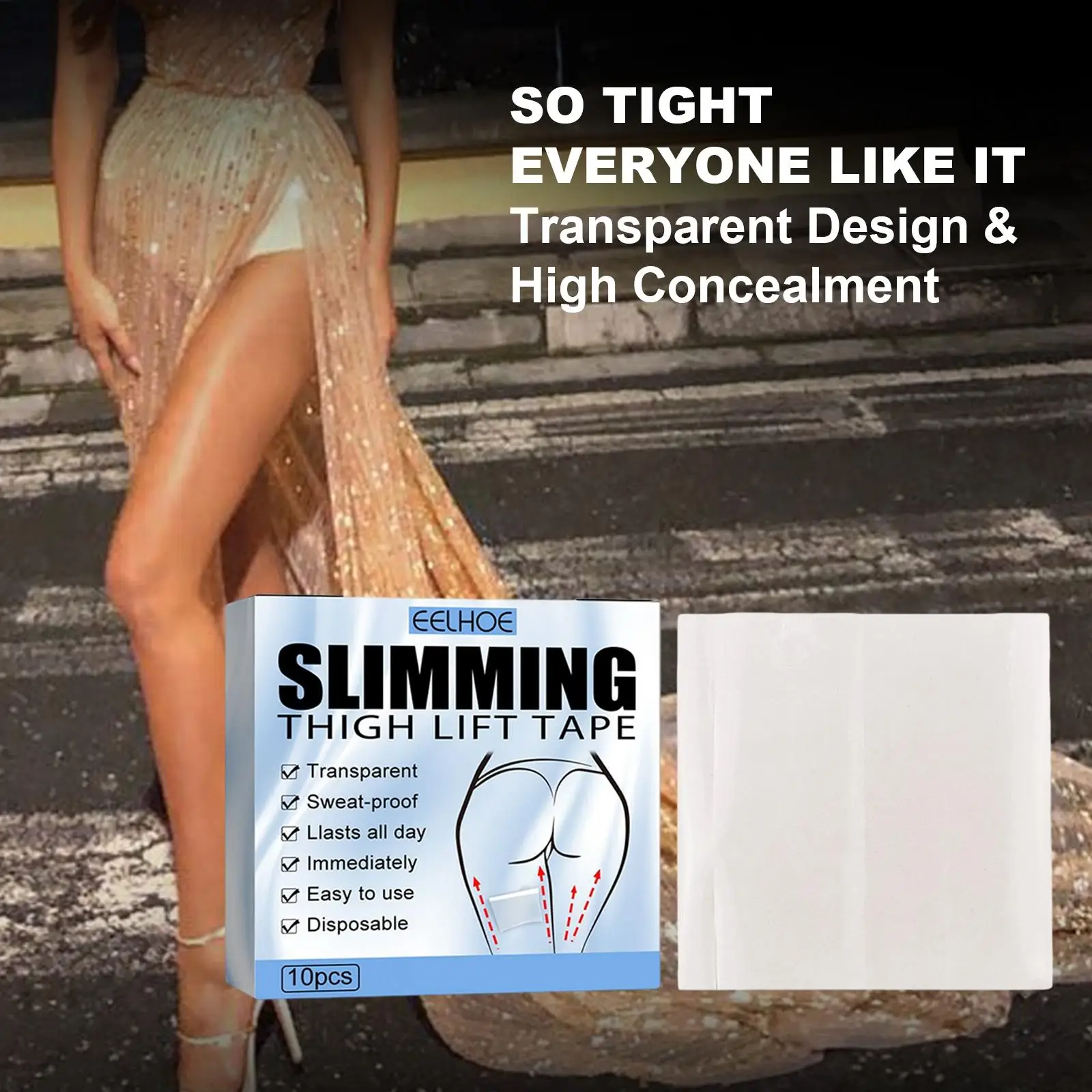 10x Thigh Lift Tape Sweatproof Instantly Lift Transparent Sticker Paste Lifts Cellulite & Sagging Skin On Thighs Tight Firm Legs