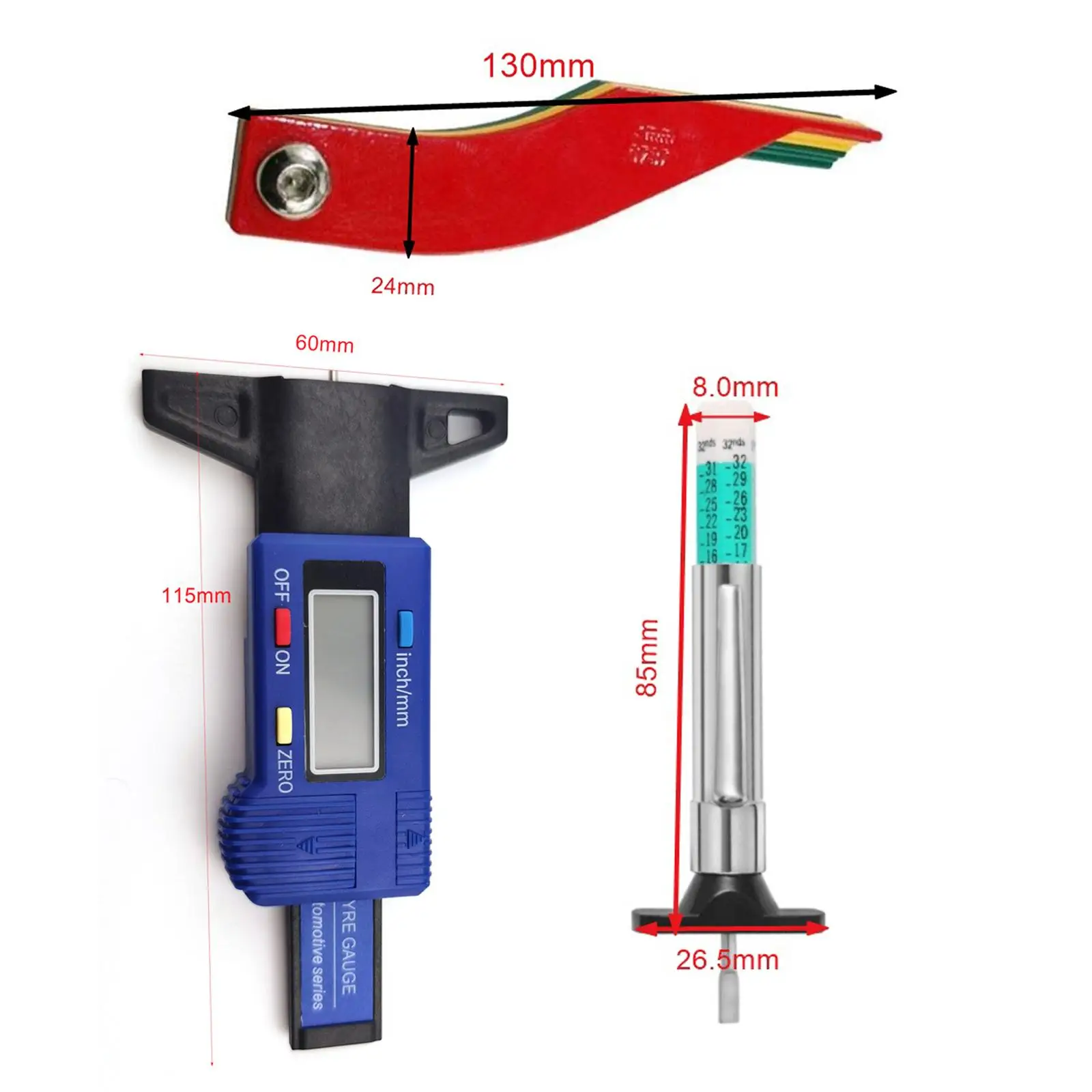 Tire Tread Depth Gauge Meter Large LCD  Scale Display