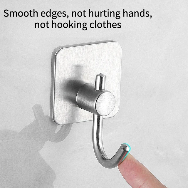 Southwit Adhesive Hooks, Silver Self Adhesive Towel Hooks Waterproof Shower Wall Stick on Hooks Heavy Duty Stainless Steel Bathroom Kitchen Sticky