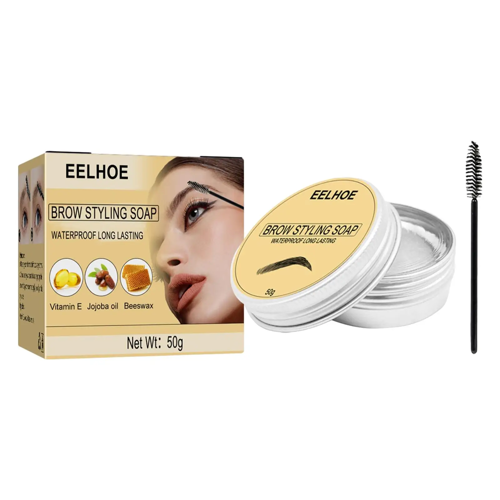 Eyebrow Soap Kit Transparent Waterproof with Eyebrow Brush Brows Gel 3D Brows Makeup Balm for Natural Brows Women